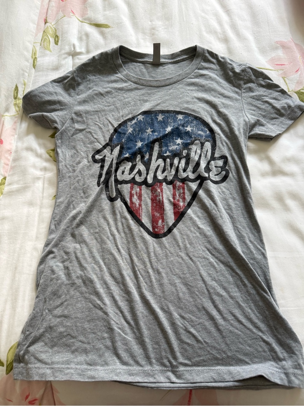 Gray 'Nashville' Graphic Kids Tee with American Flag Guitar Pick